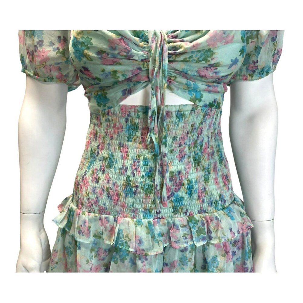 ASTR The Label Garland Floral Dress Floral Smocked Puff Sleeves Ruffled Hem $138 - Picture 5 of 10